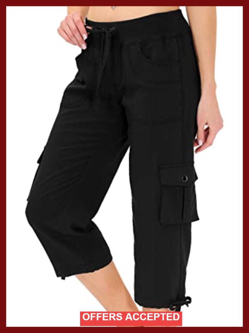 Womens Capri Pants with Pockets Loose Fit Casual Lightweight Baggy Cargo Hiking